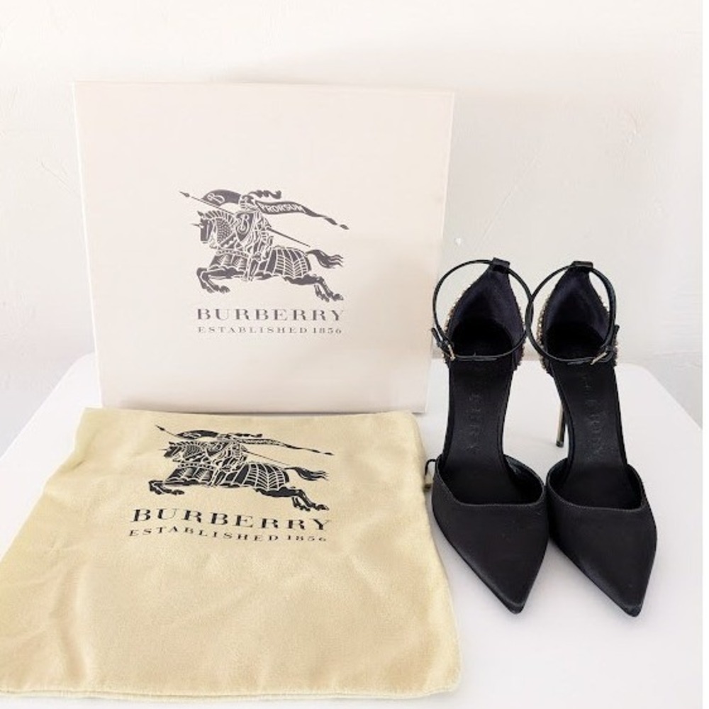 Burberry Black Satin‎ Alanson Stiletto Heels with Embellished Back Size 39 - Picture 2 of 13